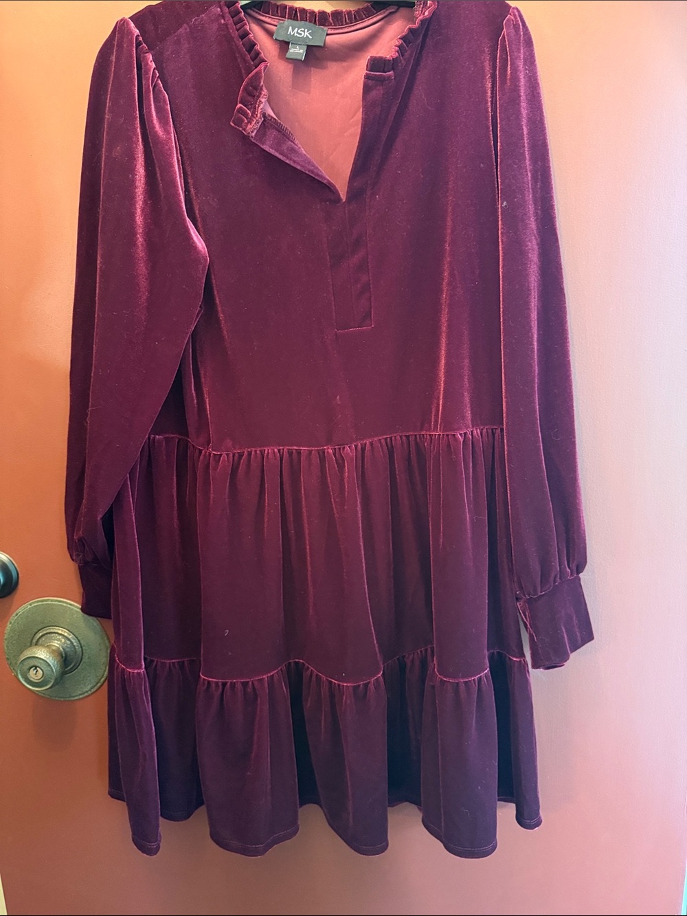 MSK Women’s Velvet Long-Sleeve Burgundy Dress